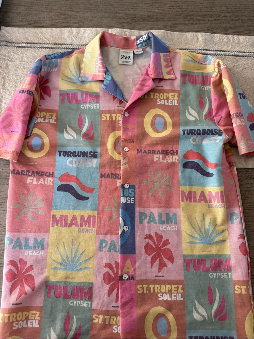 Zara Men’s Pink Multi-Color Short Sleeve Camp Shirt